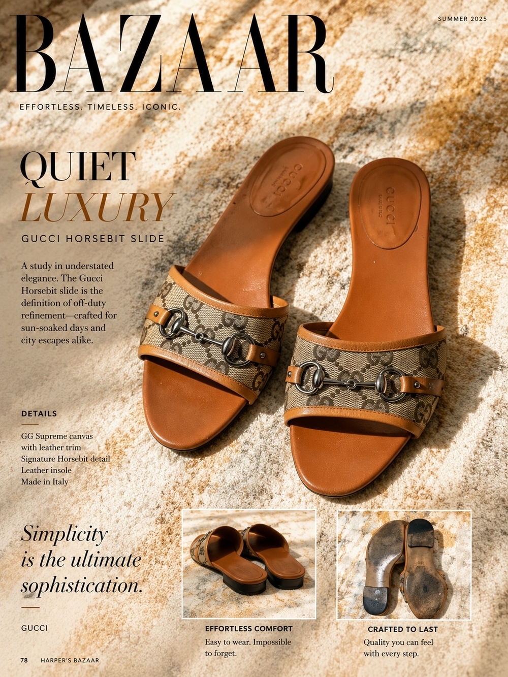 Gucci Tan Brown GG Canvas Horsebit Mule Slides